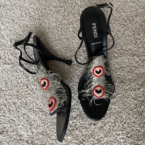 Rare Fendi Leather Peacock T-Strap Sandal